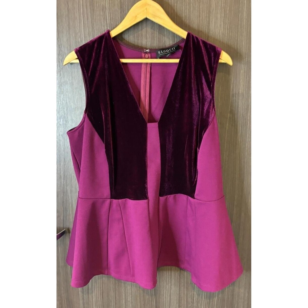 Eloquii Vest Mini Dress Women's 18 Purple V-Neckβ Pleated Peplum Hem Back Zip